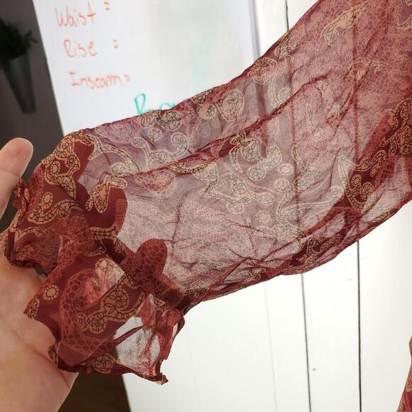 Avenue Top Womens 18 20 Silk Sheer Ruffle Poets Sleeve Romantic Grunge Paisley - Picture 4 of 10